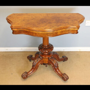 Victorian Antique Burr Walnut Serpentine Front Card Games Table