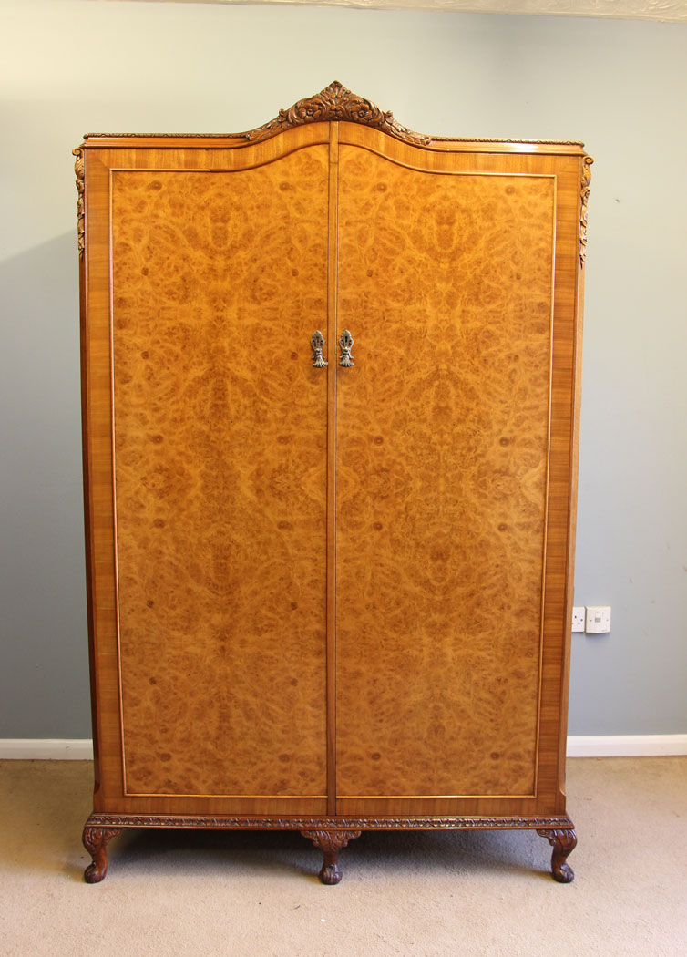 12158r1 Antique Burr Walnut Hanging Double Wardrobe,