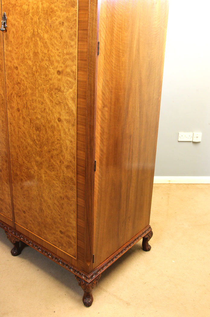 12158r10 Antique Burr Walnut Hanging Double Wardrobe,
