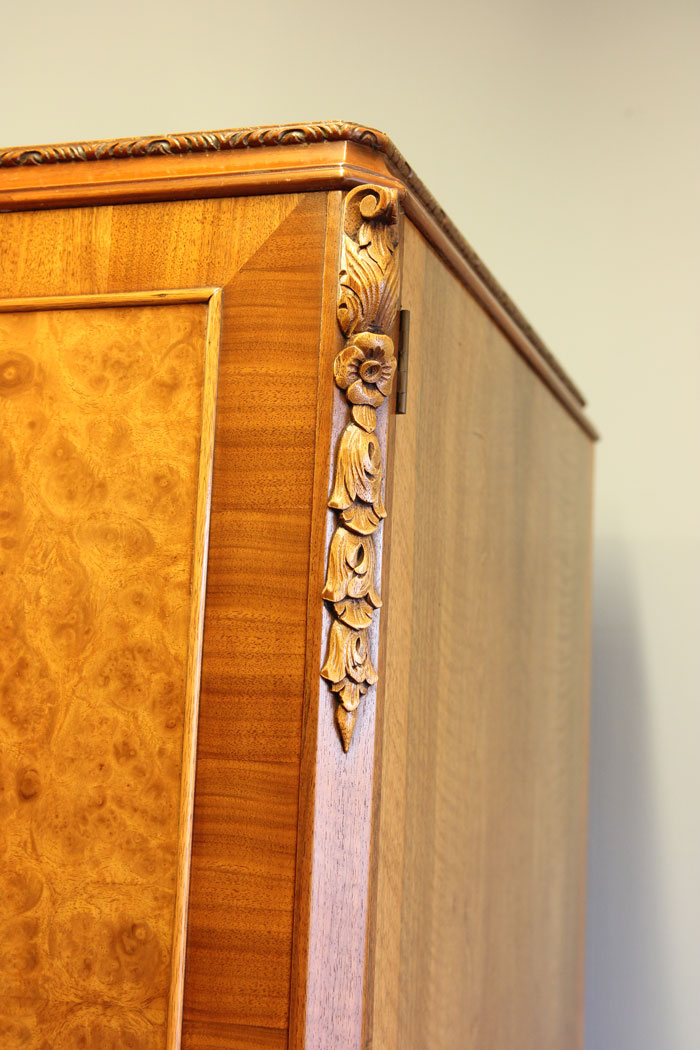 12158r13 Antique Burr Walnut Hanging Double Wardrobe,