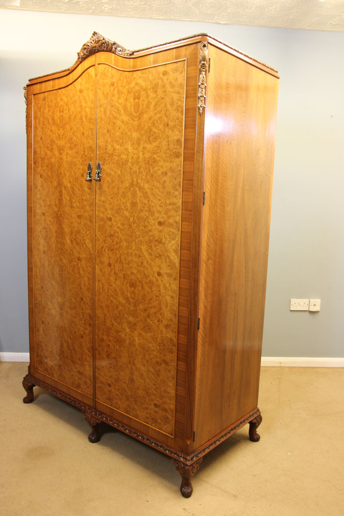 12158r2 Antique Burr Walnut Hanging Double Wardrobe, - Copy