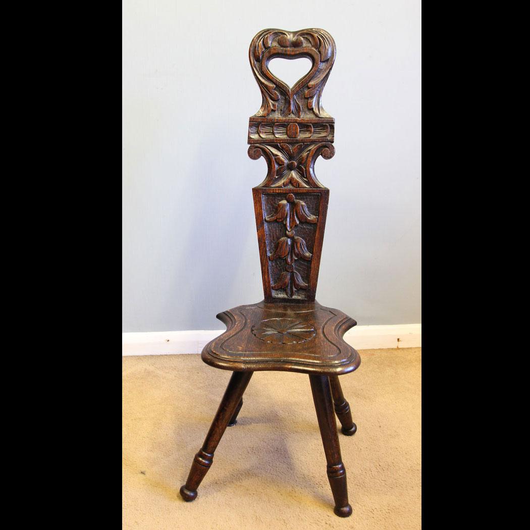12169r01-Antitque-Carved-Oak-Spinning-Chair-,- Antique Carved Oak Spinning Chair.