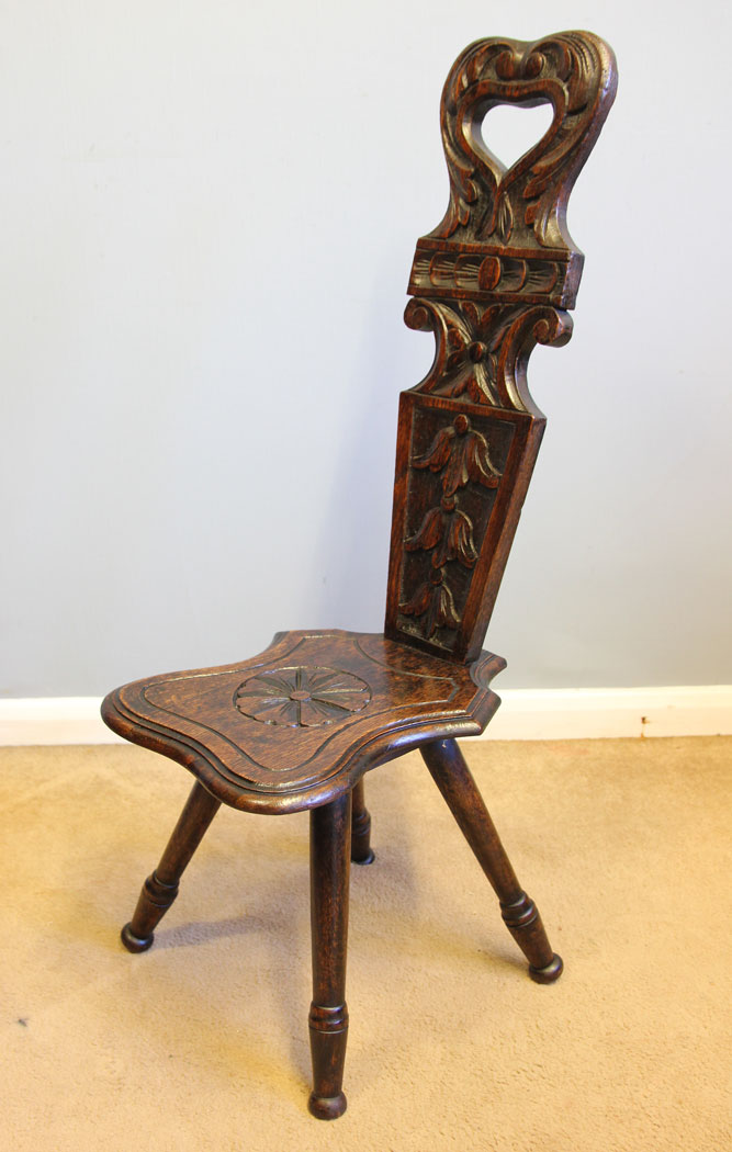 12169r3 Antitque Carved Oak Spinning Chair ,