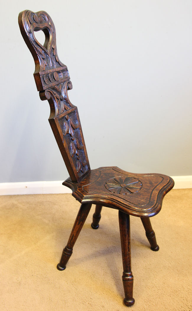 12169r5 Antitque Carved Oak Spinning Chair ,