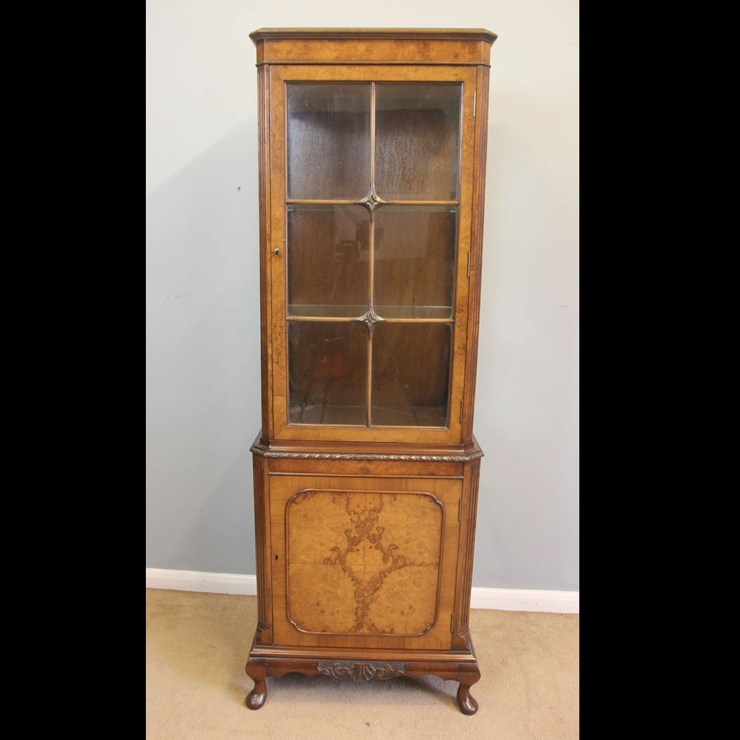 12232r01 Slim Walnut Antique China Display Cabinet, Slim Walnut Antique China Display Cabinet