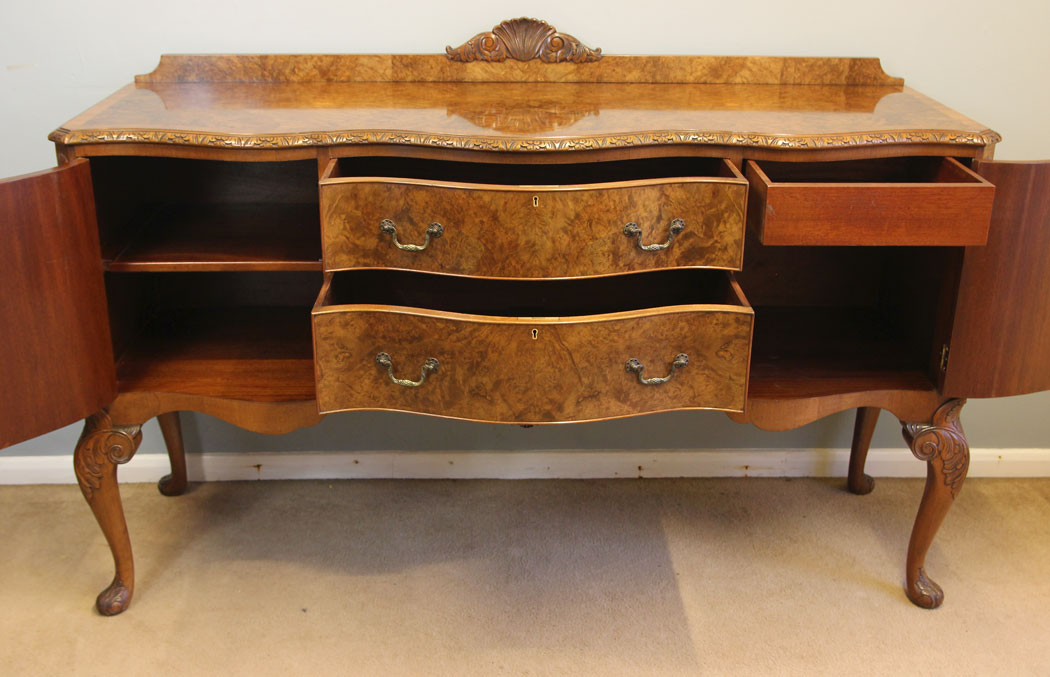 12234r7 Burr Walnut Antique Sideboard Server,