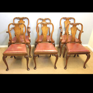 Set of Six Walnut Dining Chairs Queen Anne Style