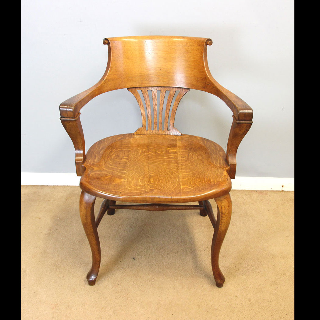 12238r01 Antique Oak Office Armchair Desk Chair, Antique Oak Office Armchair Desk Chair