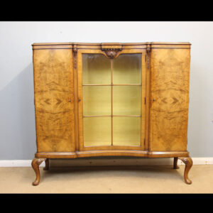 Antique Burr Walnut Bow Front Display Side Cabinet