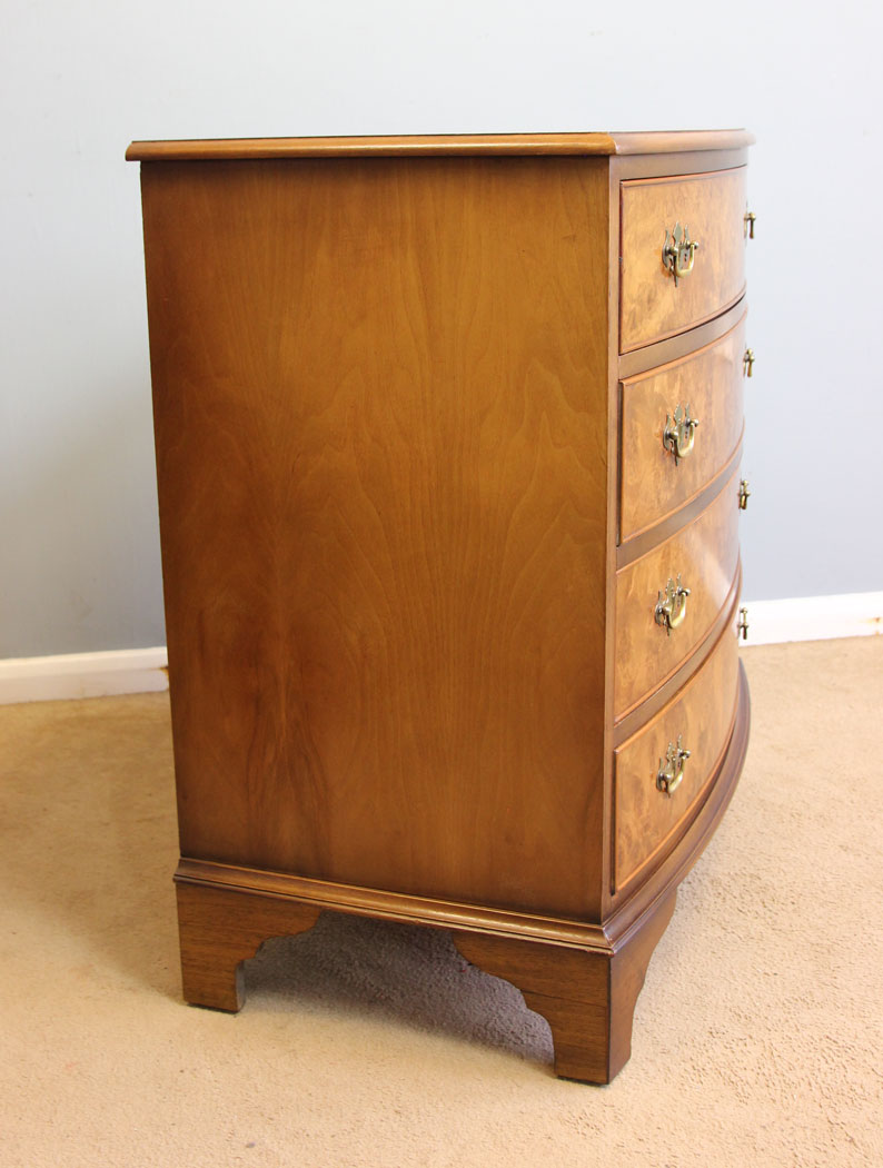 12255r4 Burr Walnut Bow Front Chest of Drawers,