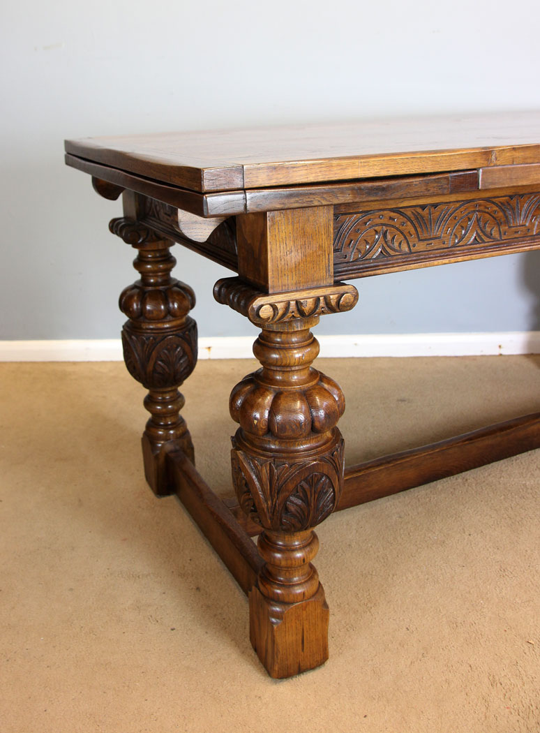 12257r4 Antique Oak Refectory Drawleaf Framhouse Extending Dining Table,
