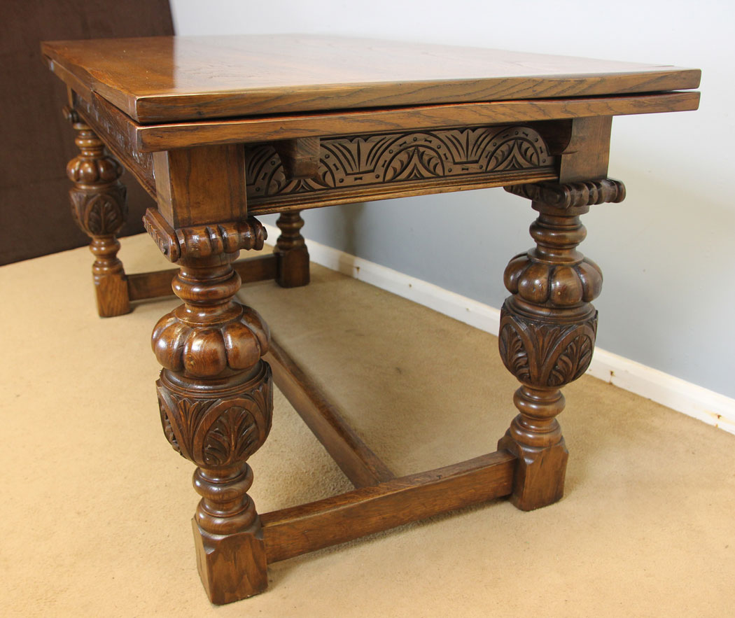 12257r6 Antique Oak Refectory Drawleaf Framhouse Extending Dining Table,