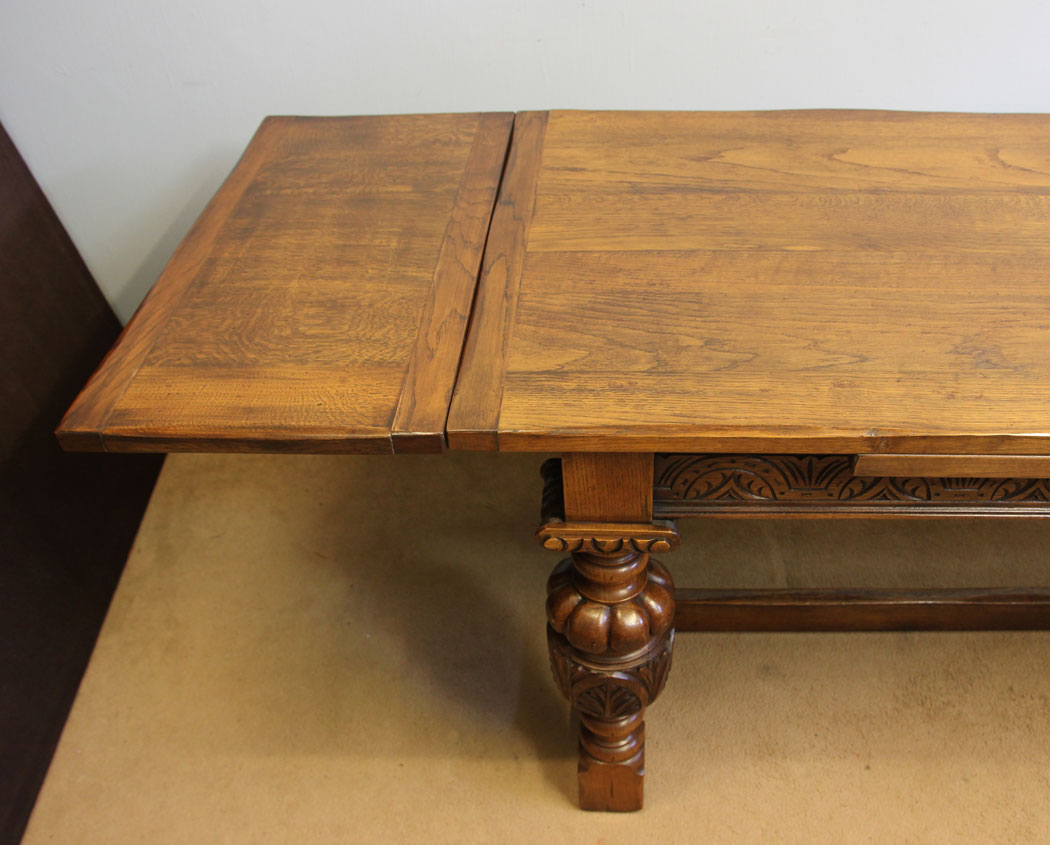 12257r7 Antique Oak Refectory Drawleaf Framhouse Extending Dining Table,
