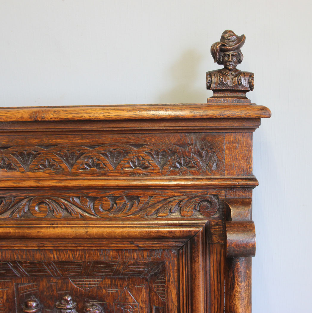 12265r12 Antique 19th Century Carved Monks Bench Oak Settle,