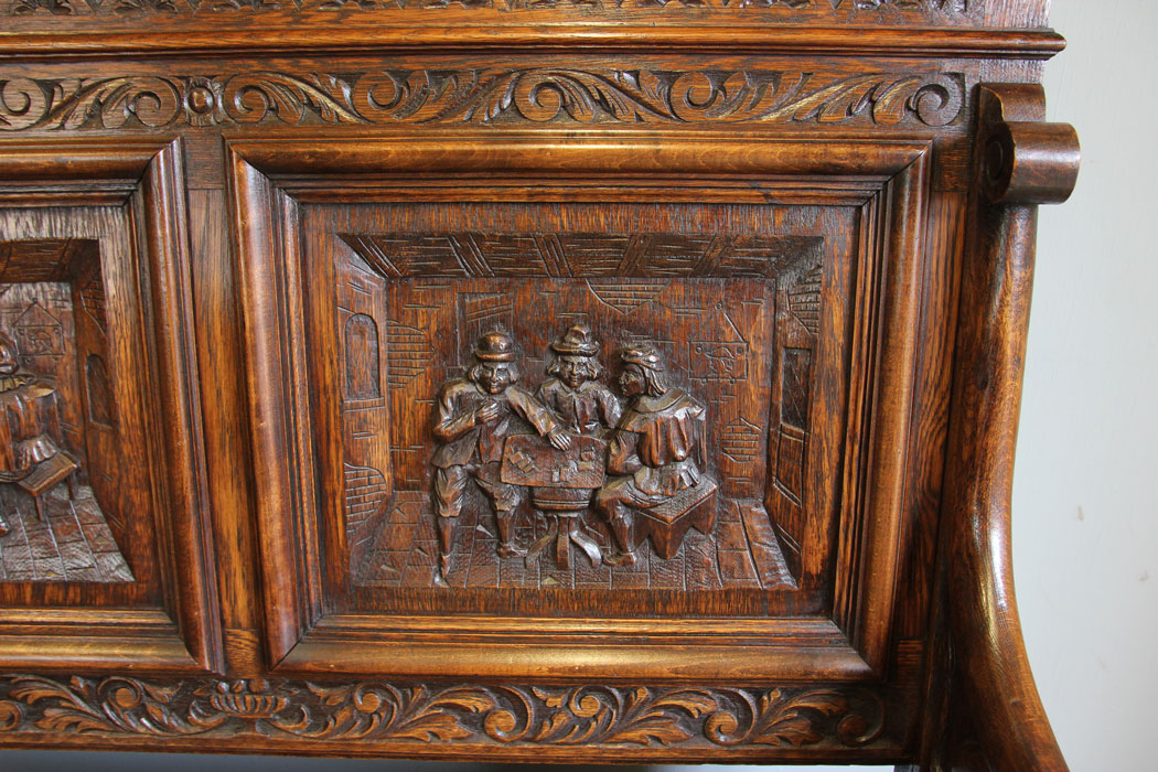 12265r5 Antique 19th Century Carved Monks Bench Oak Settle,