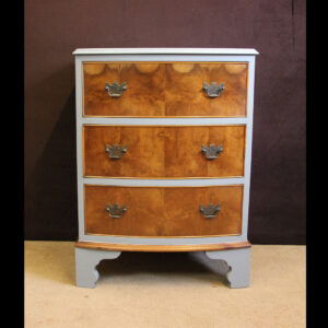 Antique Small Bow Fronted Painted & Walnut Chest of Drawers