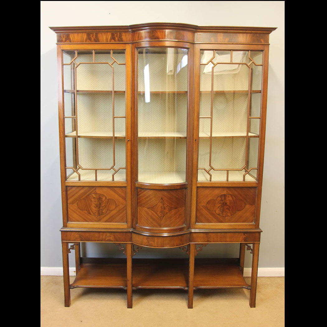 12242r01 Antique Mahogany Edwardian China Display Cabinet, Antique Edwardian Mahogany Bow Front China Display Cabinet