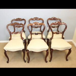 Antique Set Six Victorian Balloon Back Dining Chairs