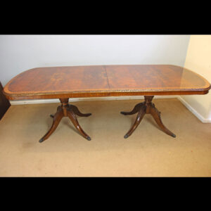 Georgian Style Figured Walnut Large Twin Pillar Extending Dining Table