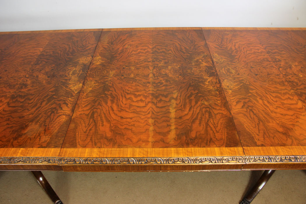 12316r5 Georgian Style Figured Walnut Twin Pillar Extending Dining Table,