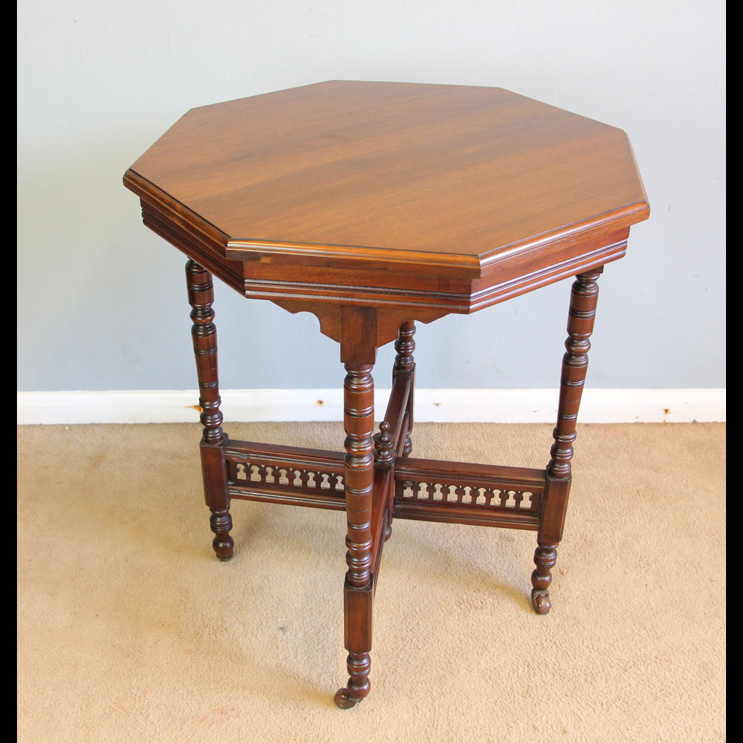 12332r01 Antique Walnut Octagonal Occasional Lamp Table, Antique Walnut Octagonal Occasional Lamp Centre Table