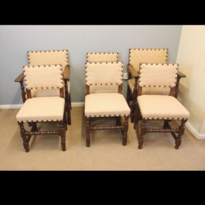 Antique Set of Six Oak Cromwellian Style Dining Chairs
