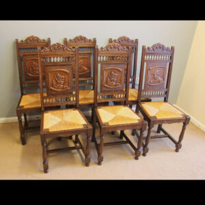Antique Set of Six Carved Oak Dining Chairs