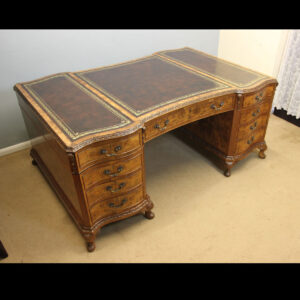 Large Antique Burr Walnut Partners Pedestal Writing Desk
