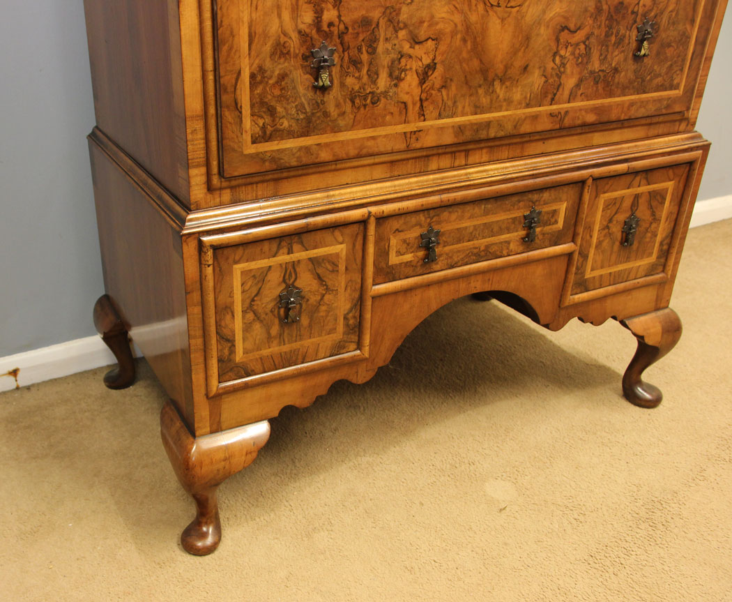 12391r8 Antique Burr Walnut Chest of Drawers, Antique Quality Burr Walnut Tallboy Chest of Drawers