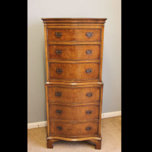 Burr Walnut Tallboy Chest on Chest of Drawers