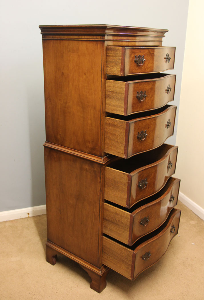 12411r12 Burr Walnut Tallboy Chest on Chest Drawers, Burr Walnut Tallboy Chest on Chest of Drawers
