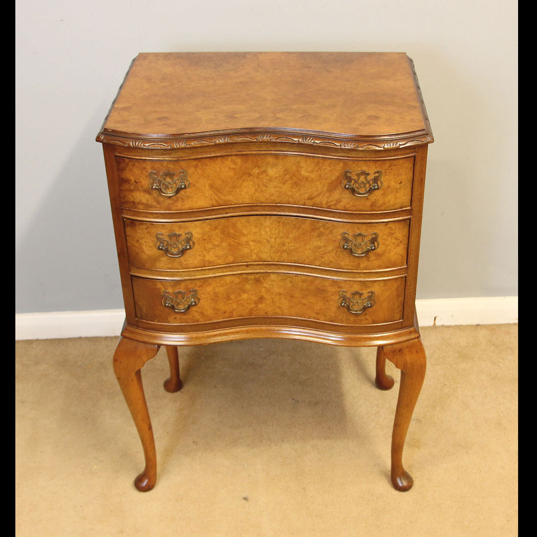 12417r01 Burr Walnut Bedside Table Small Chest Drawers, Burr Walnut Bedside Table Small Chest Drawers