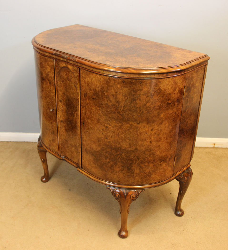 12425r11 Quality Antique Burr Walnut Side Cabinet Sideboard, Quality Burr Walnut Side Cabinet