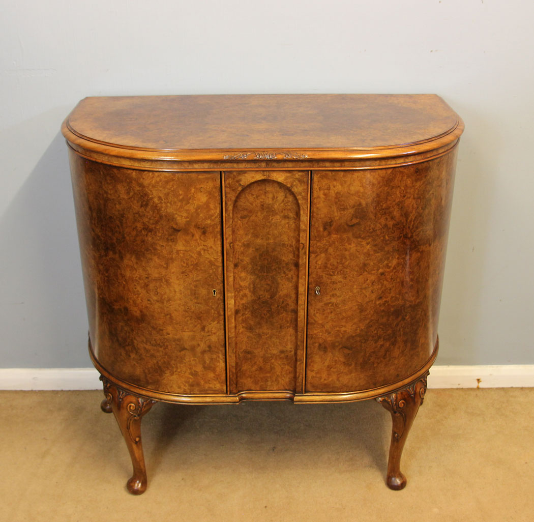 12425r2 Quality Antique Burr Walnut Side Cabinet Sideboard, Quality Burr Walnut Side Cabinet