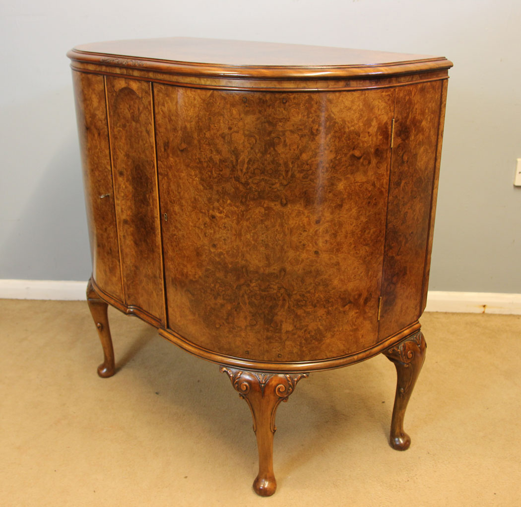 12425r4 Quality Antique Burr Walnut Side Cabinet Sideboard, Quality Burr Walnut Side Cabinet