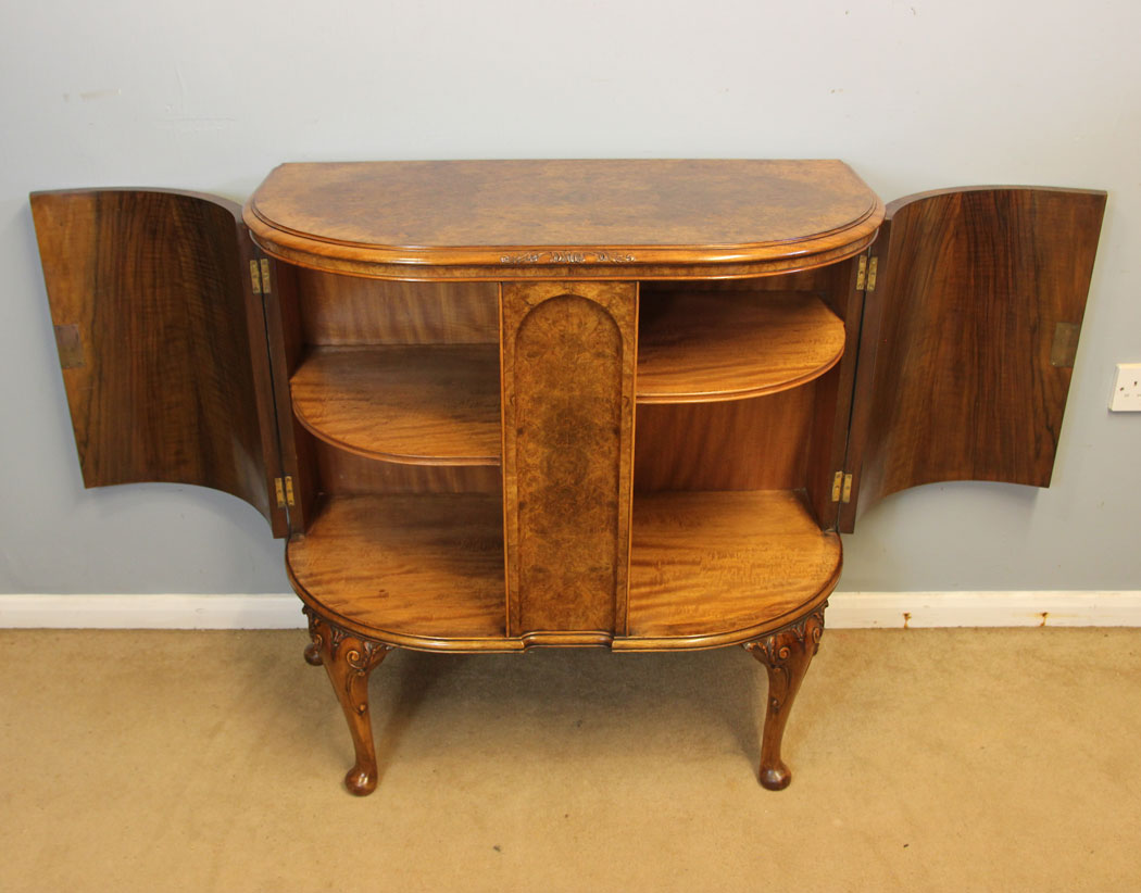 12425r7 Quality Antique Burr Walnut Side Cabinet Sideboard, Quality Burr Walnut Side Cabinet