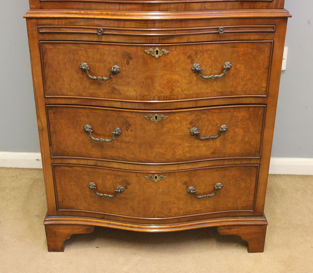 12433r6 Antique Burr Walnut Serpentine Chest on Chest of Drawers, Antique Tallboy Chest on Chest of Drawers