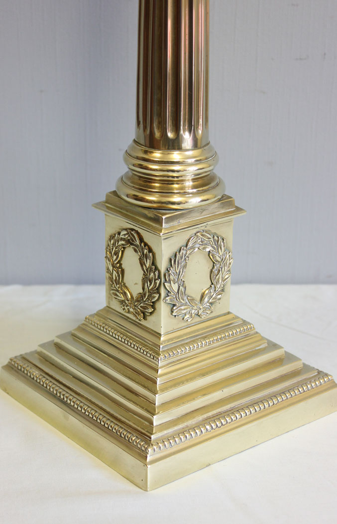 12444r13 Antique Victorian Cranberry Glass Oil Lamp, Antique Corinthian Column Cranberry Glass Oil Lamp