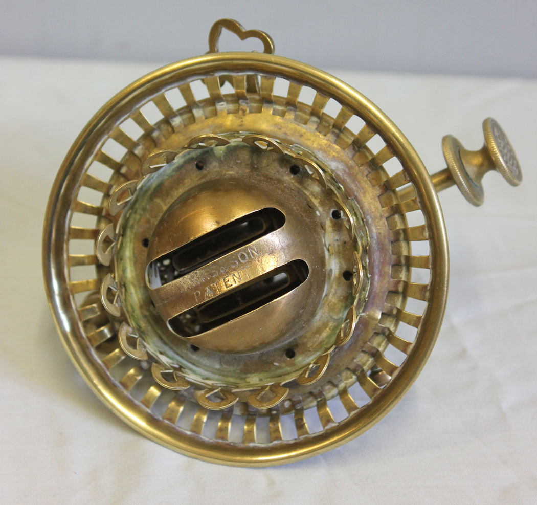 12444r15 Antique Victorian Cranberry Glass Oil Lamp, Antique Corinthian Column Cranberry Glass Oil Lamp
