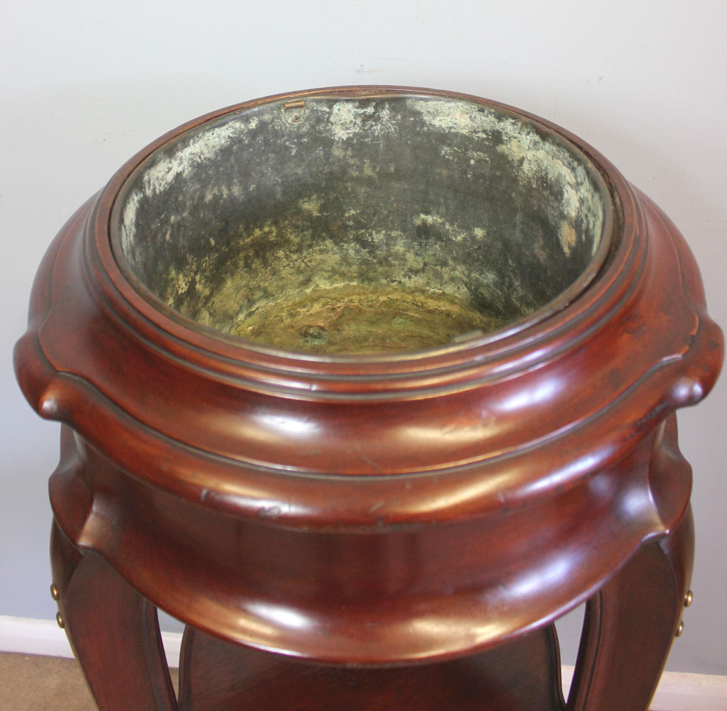 12448r7 Antique Mahogany Jardinière Plant Stand, Antique Torchiere Mahogany Jardinière Plant Stand