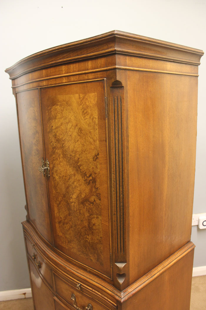 12449r7 Burr Walnut Cocktail Drinks Cabinet, Burr Walnut Cocktail Drinks Cabinet