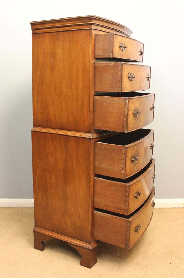 12450r11 Burr Walnut Chest on Chest of Drawers. Burr Walnut Chest on Chest of Drawers