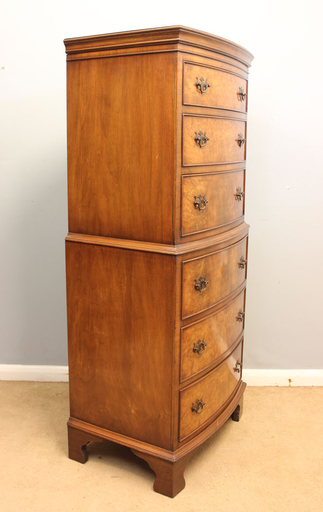 12450r3 Burr Walnut Chest on Chest of Drawers. Burr Walnut Chest on Chest of Drawers