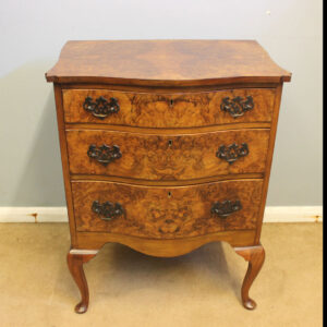 Antique Burr Walnut Bedside Chest of Drawers
