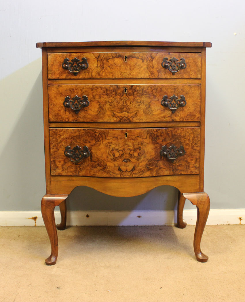 12453r4 Antique Burr Walnut Bedside Chest Drawers, Antique Burr Walnut Bedside Chest of Drawers