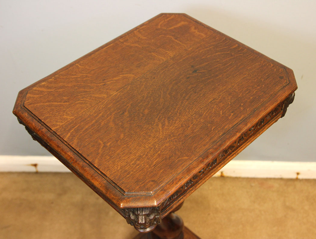 12463r5 Antique Carved Oak Side Table, Antique Carved Oak Wine Occasional Side Table