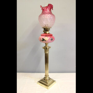 Antique Victorian Tall Pink and Cranberry Glass Oil Lamp