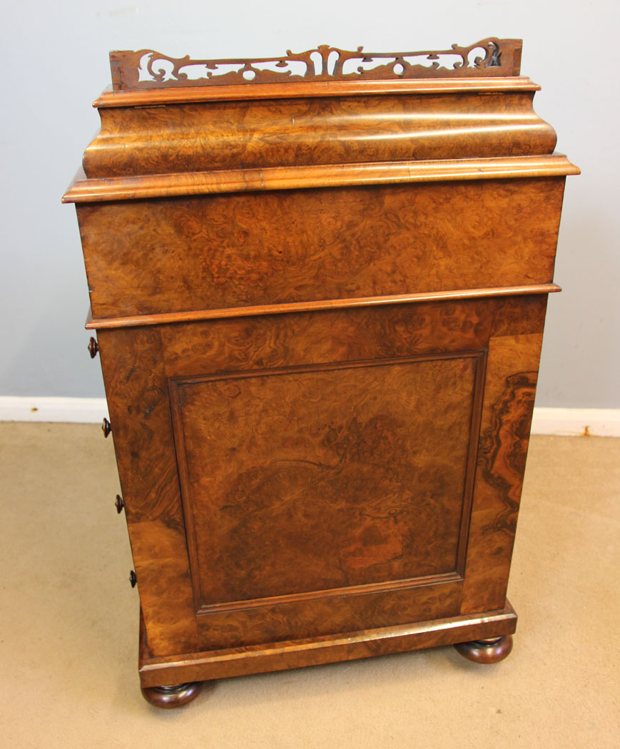 12479r15 Antique Victorian Burr Walnut Davenport Writing Desk, Antique Victorian Burr Walnut Davenport Writing Desk