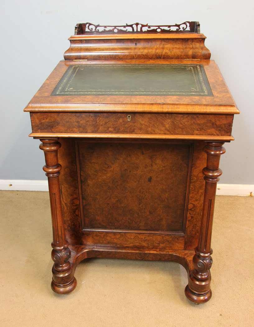 12479r3 Antique Victorian Burr Walnut Davenport Writing Desk, Antique Victorian Burr Walnut Davenport Writing Desk