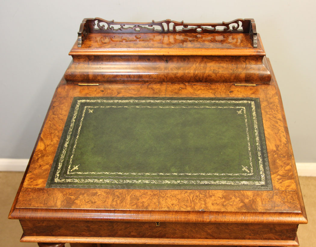 12479r4 Antique Victorian Burr Walnut Davenport Writing Desk, Antique Victorian Burr Walnut Davenport Writing Desk